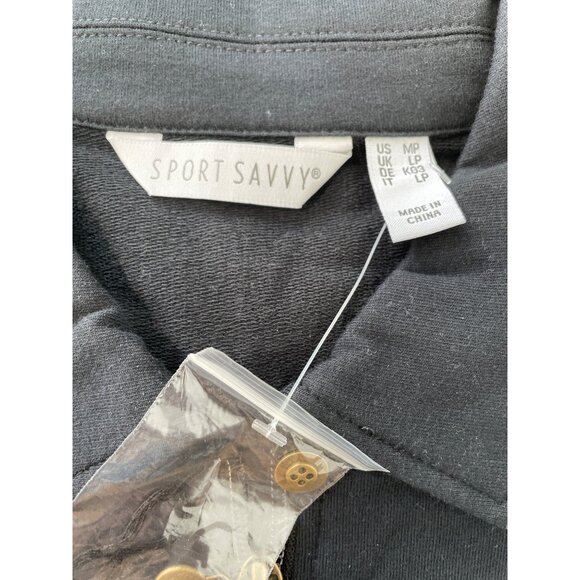 Sport Savvy Petite French Terry Zip Front Dress Size Medium Short Sleeve Black - Picture 5 of 7